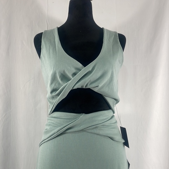 Lulus make my move mint blue ribbed tie front two piece midi dress, XL - Picture 2 of 14